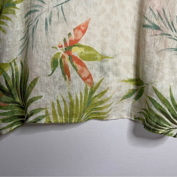 Chico’s Linen Tropical Palm Frond Printed Poncho Blouse Top S/M - Picture 10 of 13